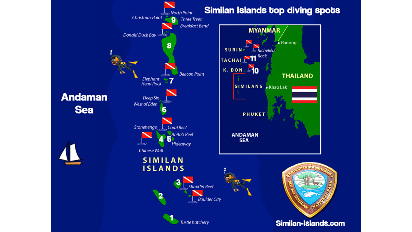 Карта Симиланских островов Карта Симиланских островов